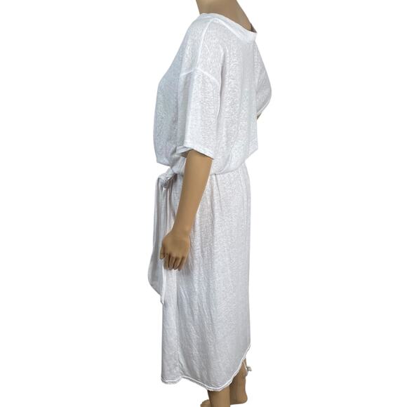 Free People Leila White Slub Knit Blouson Side Tie Midi Wrap Dress SZ M - Picture 7 of 10